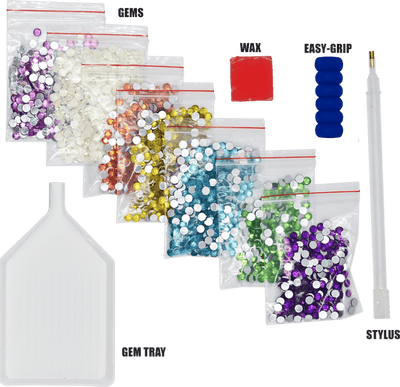 Peter Pauper Press Big Gem Painting Sticker Kit with over 1,000 colorful gems, 24 sticker designs, styluses, wax pads, and trays.