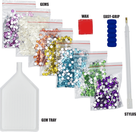 Peter Pauper Press Big Gem Painting Sticker Kit with over 1,000 colorful gems, 24 sticker designs, styluses, wax pads, and trays.