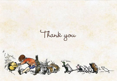 Winnie-the-Pooh thank you cards with classic Ernest H. Shepard art, blank interiors, and self-sealing envelopes by Peter Pauper Press.