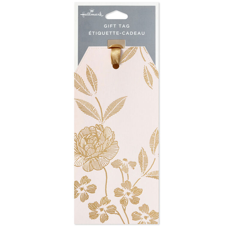 Gold Flowers on Pink Large Gift Tag