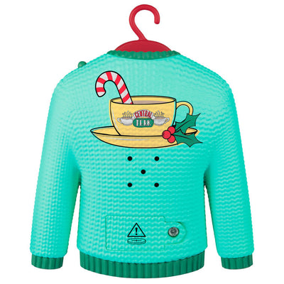 Friends ornament, ugly Christmas sweater with Central Perk couch, colorful lights, Hallmark Keepsake, musical, light-up, TV sitcom decoration.