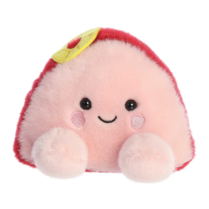Virginia Ham Palm Pal plush by Aurora featuring a pink ham design with red trim, pineapple detail, and a cheerful,