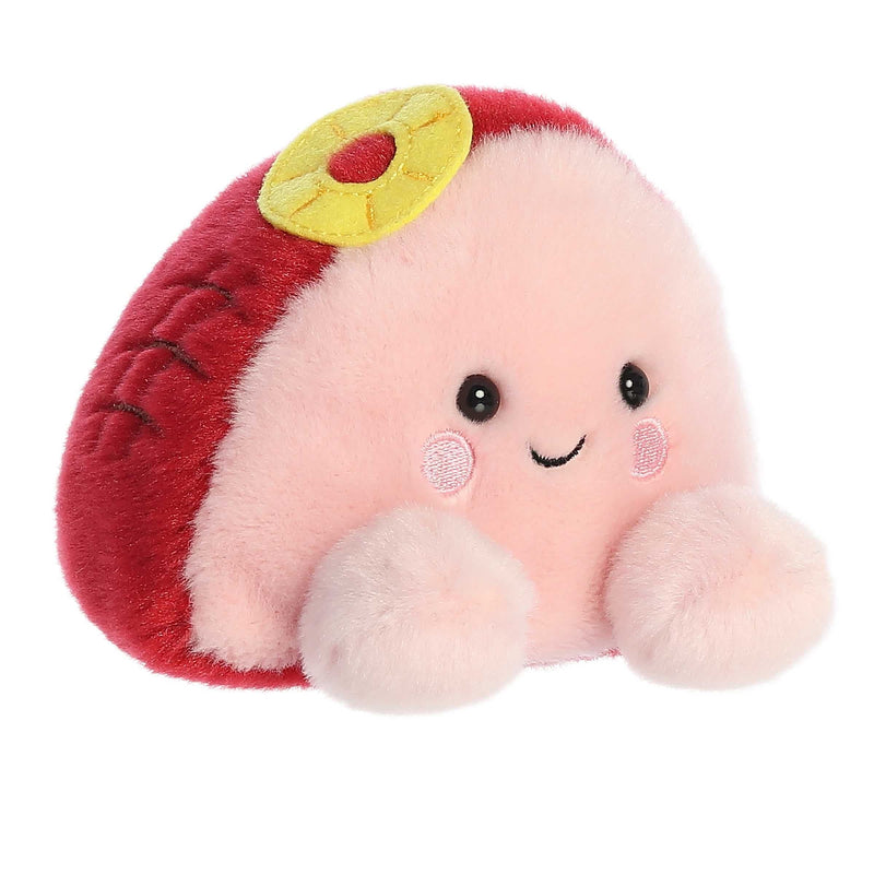 Virginia Ham Palm Pal plush by Aurora featuring a pink ham design with red trim, pineapple detail, and a cheerful,