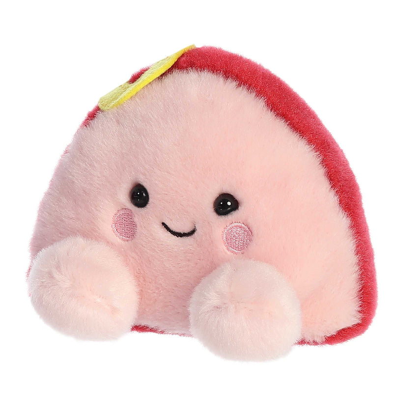 Virginia Ham Palm Pal plush by Aurora featuring a pink ham design with red trim, pineapple detail, and a cheerful,