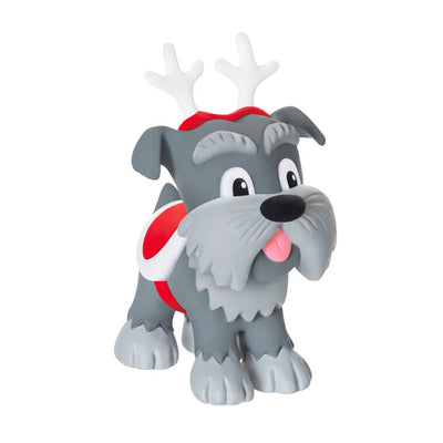 Mini gray schnauzer ornament with reindeer antlers and red blanket, Hallmark Keepsake Howliday Helpers Christmas dog collectible