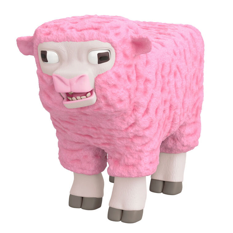 Hallmark Keepsake Minecraft Movie Pink Sheep ornament featuring the rare pink sheep mob with cross eyes and soft woolly texture.