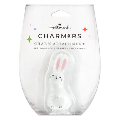White bunny-shaped silicone drink charm, fits inside Charmers glasses; perfect for Easter celebrations or spring gatherings.