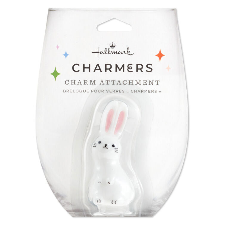 White bunny-shaped silicone drink charm, fits inside Charmers glasses; perfect for Easter celebrations or spring gatherings.