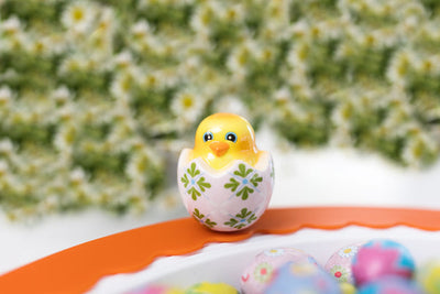 Nora Fleming chick in egg mini with pastel details; perfect Easter or spring serveware accent; hand-painted; hand wash only.

