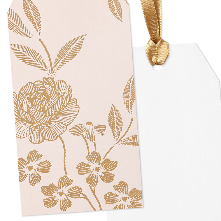 Gold Flowers on Pink Large Gift Tag