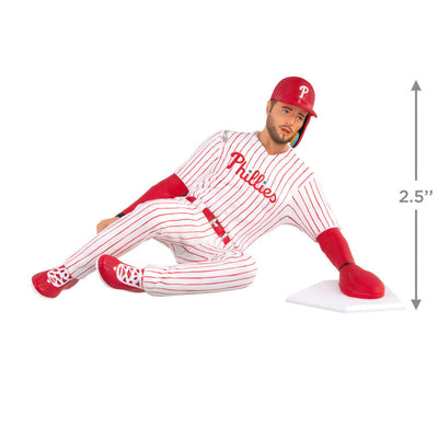 Trea Turner ornament in Phillies #7 uniform, sliding into home plate, red pinstripes, Hallmark MLB baseball Christmas collectible