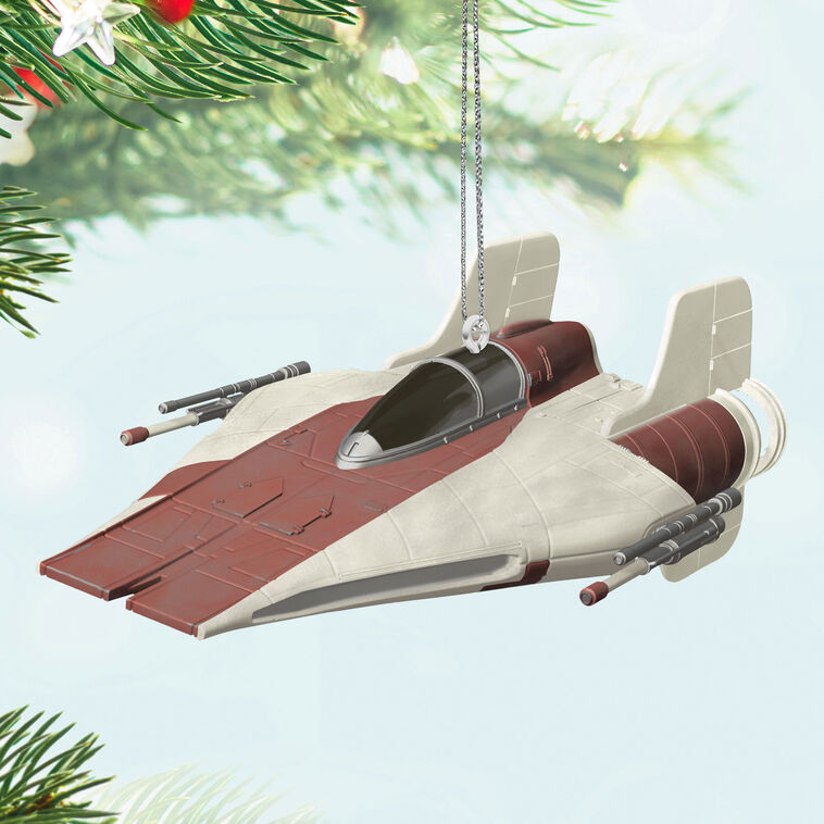 A-Wing starfighter ornament with red and white wedge-shaped design from Star Wars: Return of the Jedi.