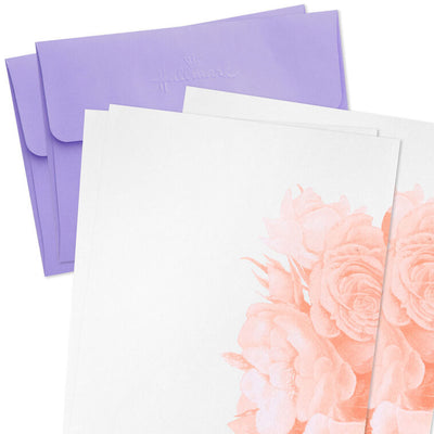 Lavender stationery set with butterfly and floral designs, 40 writing sheets and 20 envelopes in a magnetic storage folio.
