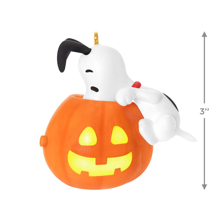 Snoopy Halloween ornament with glowing jack-o&