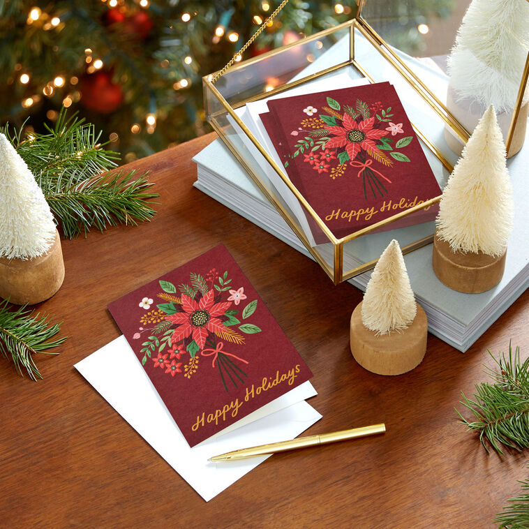 Grateful for You Holiday Florals Packaged Christmas Cards, Set of 5