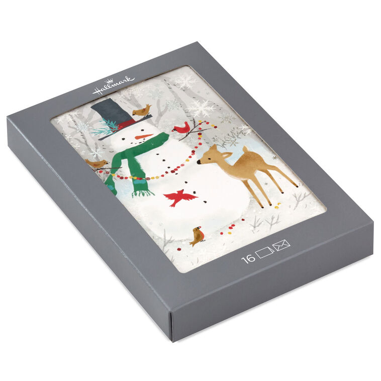 Snowman and Deer Boxed Holiday Cards, Pack of 16
