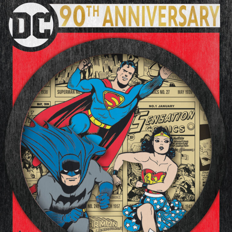 DC Comics 90th Anniversary ornament, Superman, Batman, Wonder Woman, double-sided papercraft, Hallmark Keepsake, Christmas decoration.