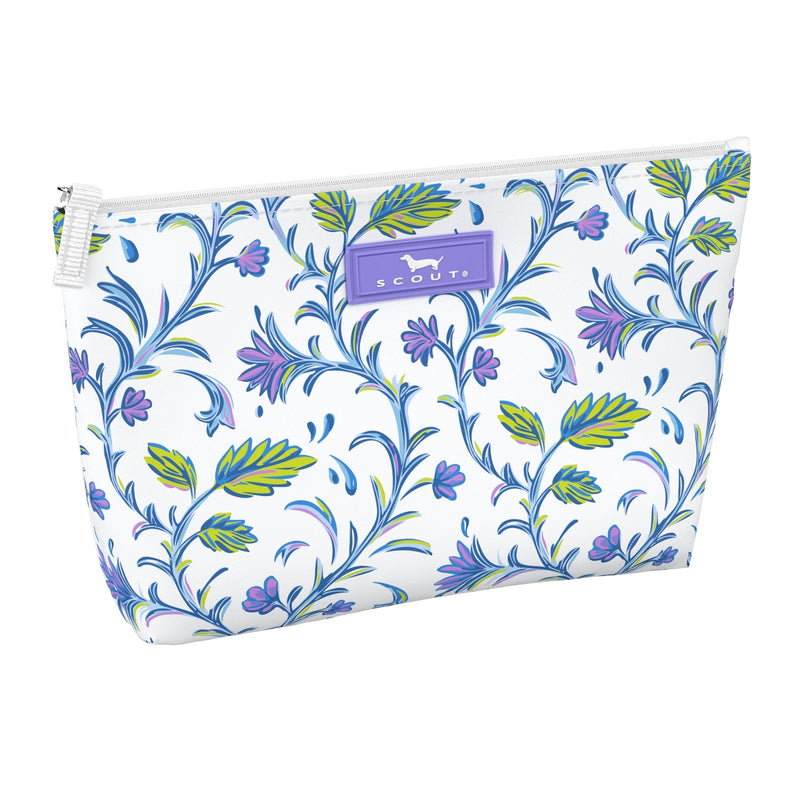 Slim floral zippered pouch with pastel design, perfect for organizing makeup or small travel items.