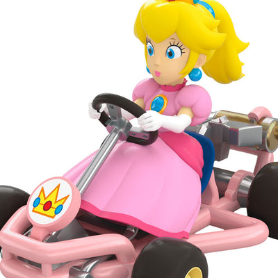 Princess Peach from Mario Kart drives a pink go-kart, wheels turning, Hallmark Keepsake Christmas ornament inspired by the Nintendo video game.