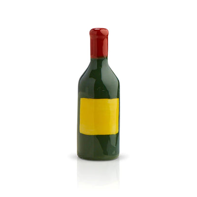 Green bottle of wine with a yellow label