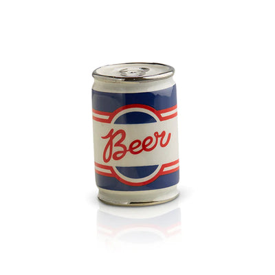 Mini ceramic beer can in red with white text that says "Beer Me