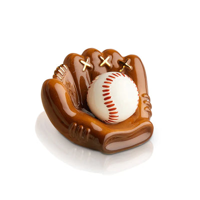 Mini ceramic baseball glove in red with white stitching