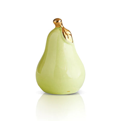 Green ceramic pear with a gold leaf on top