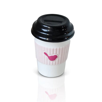 Coffee cup with pink flamingo on black lid