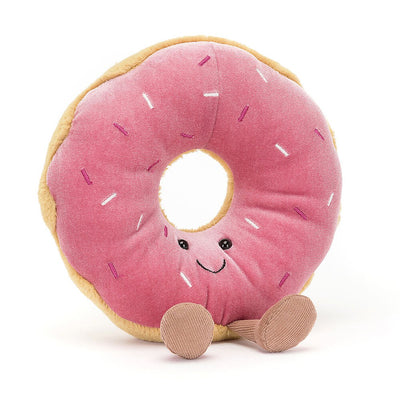 Pink donut with sprinkles and a smiling face