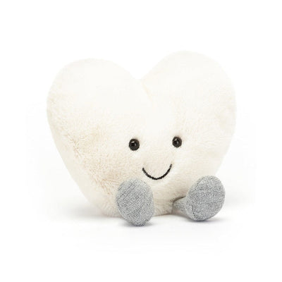 White heart shaped Jellycat plush toy.