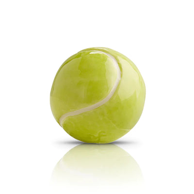 Green tennis ball with a fuzzy surface on a white background