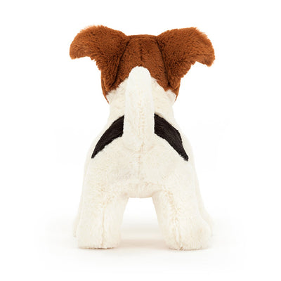 Brown and white plush Jack Russell Terrier dog toy.