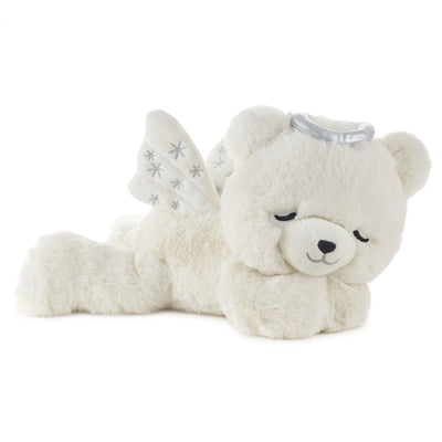 Hallmark angel bear plush toy with silver halo and embroidered wings plays instrumental 'Amazing Grace' lullaby at the press 
