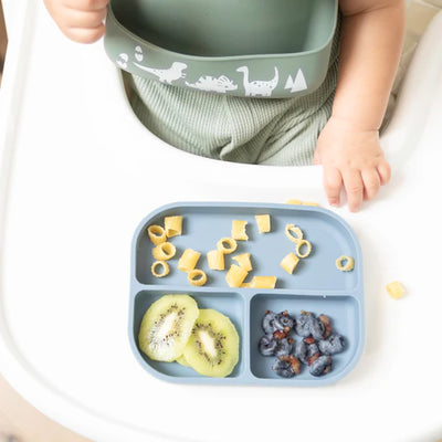 Bella Tunno Jungle Safari Learn to Eat Beginner Bundle with a suction plate, bowl, utensils, and cup for easy baby mealtime transition with food-safe silicone design.