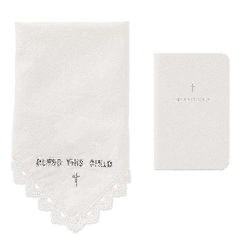 My First Bible Book with a commemorative handkerchief set, perfect for baby’s first Bible, featuring inspiring stories and a thoughtful keepsake.

