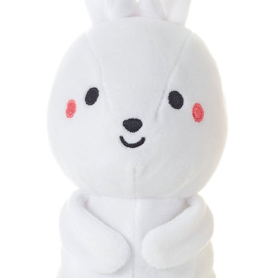 White rabbit and carrot plush toys on white background