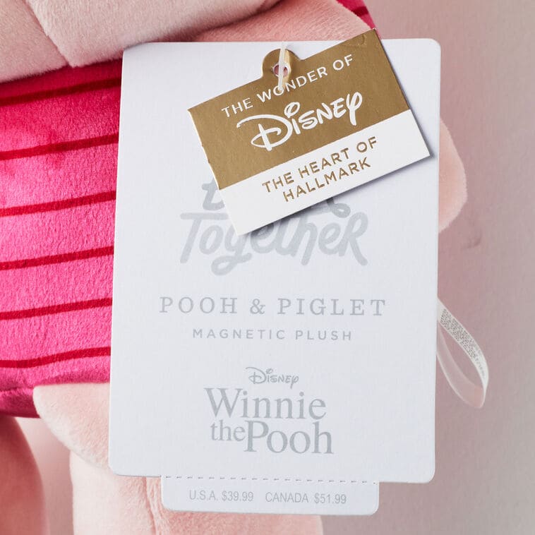 Large plush Disney Winnie the Pooh and Piglet with magnets, soft fabric and embroidered features.
