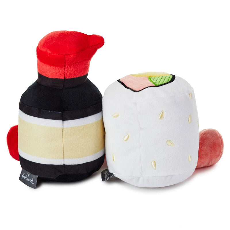 Hallmark Better Together Sushi and Soy Sauce Magnetic Plush Set. It features a plush nigiri maki roll and a plush soy sauce bottle connected by a magnet