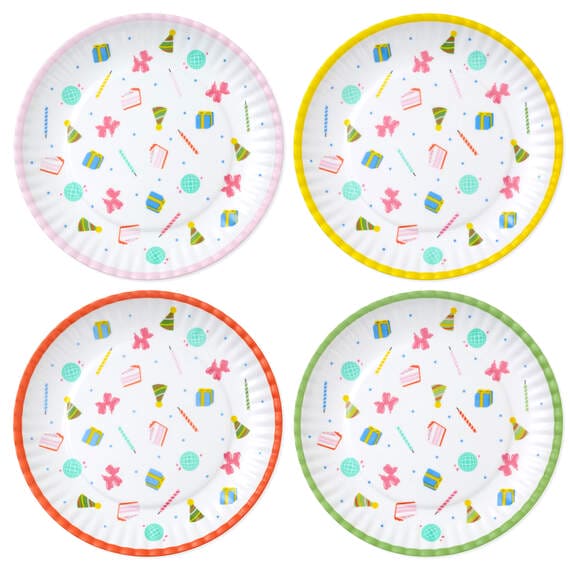 Birthday Celebration Icons Melamine Dessert Plates, Set of 4