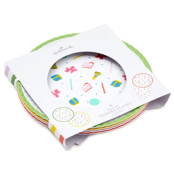 Birthday Celebration Icons Melamine Dessert Plates, Set of 4