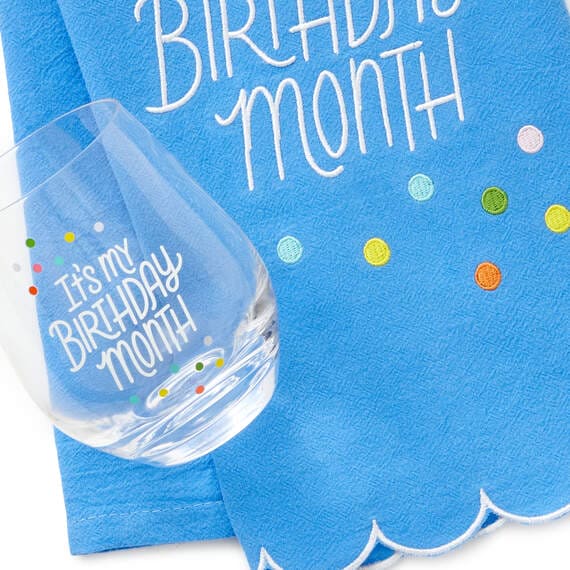 Birthday Month Tea Towel and Wine Glass Bundle