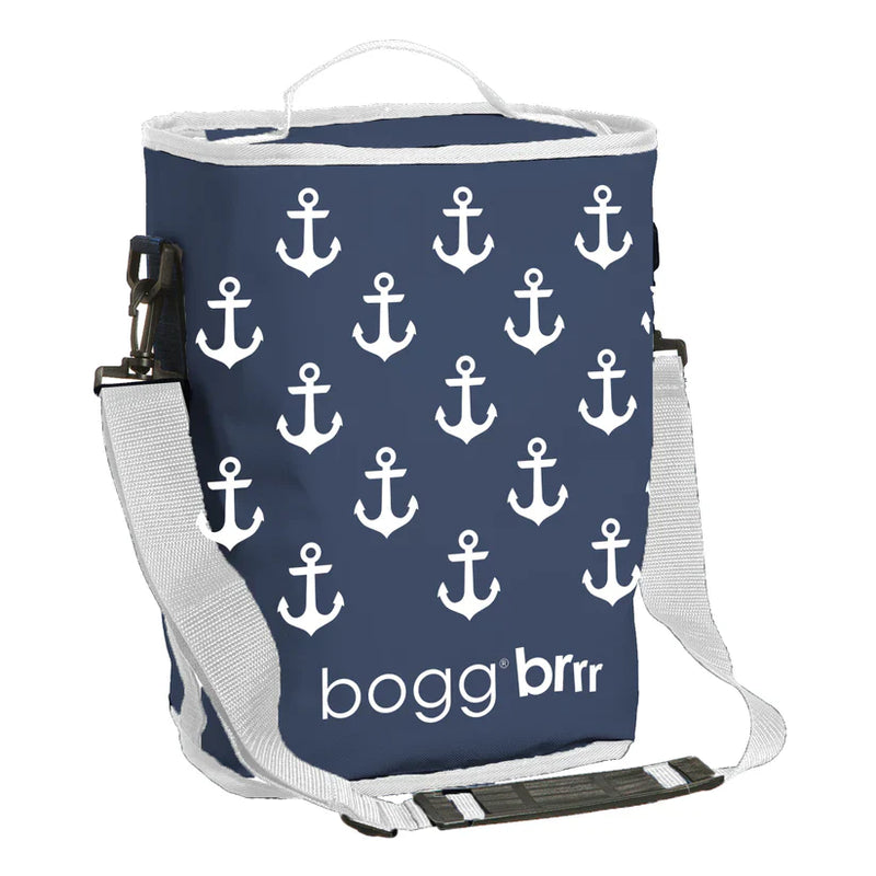 Anchor print half cooler insert for Original Bogg Bag with shoulder strap and exterior pocket, ideal for drinks and snacks on the go.
