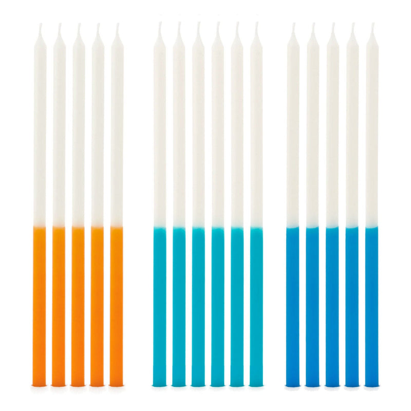 Hallmark two-toned tall birthday candles with white tops and colorful bases