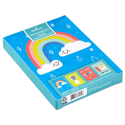 kids encouragement cards boxed set with rainbows, trophy, cassette tape, ketchup and fries, cheerful colors, pack of 12