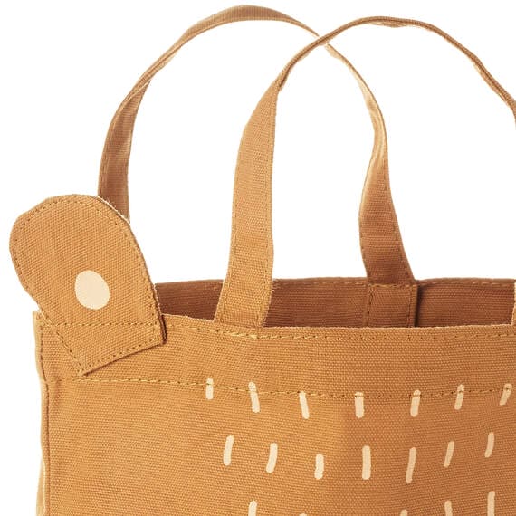 Hallmark brown bear fabric gift bag with screen-printed face and 3D ears, reusable canvas tote for children&