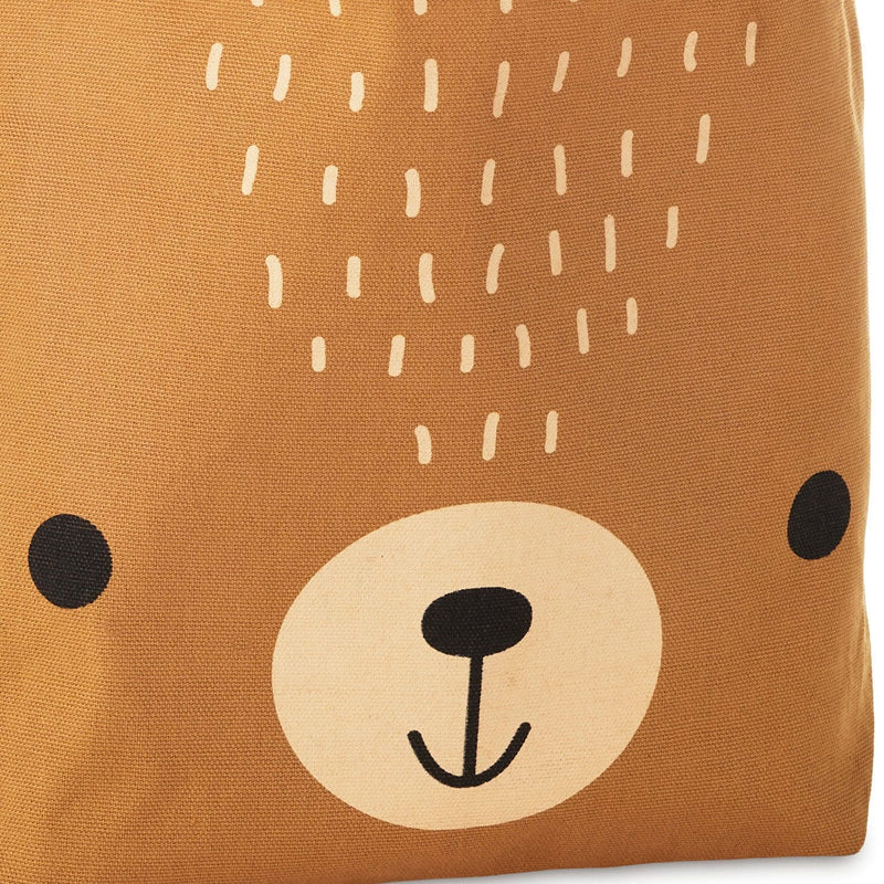 Hallmark brown bear fabric gift bag with screen-printed face and 3D ears, reusable canvas tote for children&