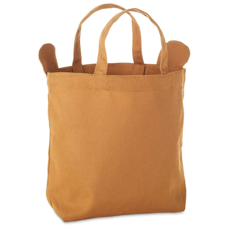 Hallmark brown bear fabric gift bag with screen-printed face and 3D ears, reusable canvas tote for children&