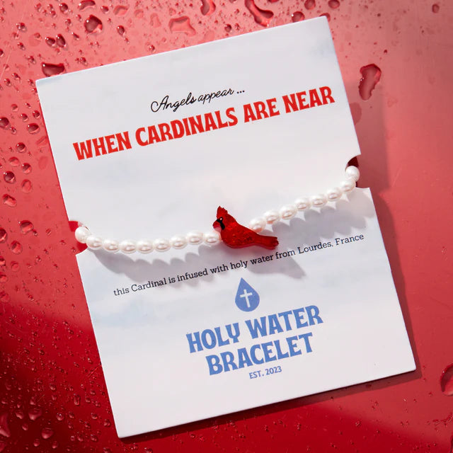 Holy Water Red Cardinal Bracelet in Crystal Pearl