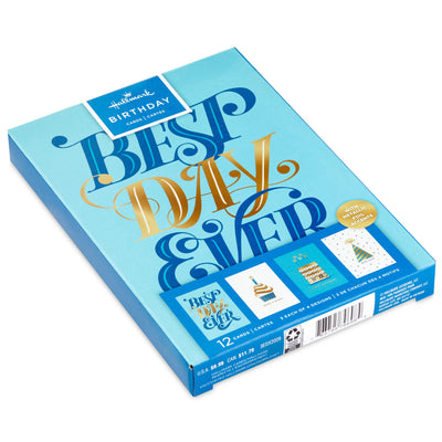 Celebration in Blue Boxed Birthday Cards Assortment, Pack of 12