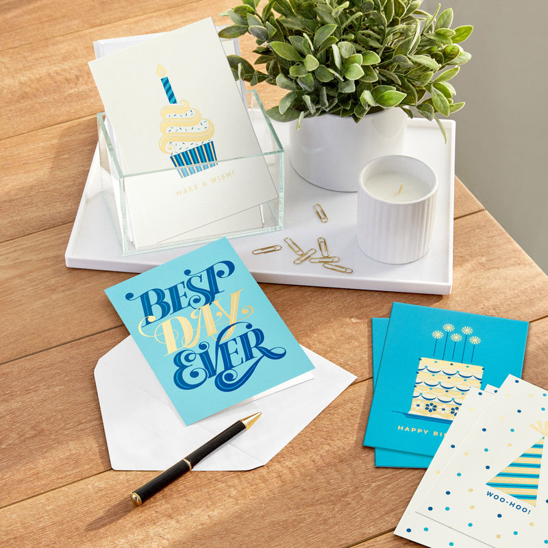 Celebration in Blue Boxed Birthday Cards Assortment, Pack of 12